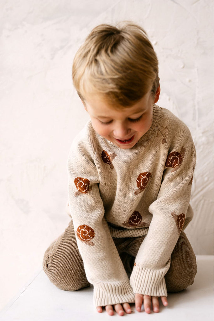 Organic Snail Knit Sweater | Oatmeal Sweaters Dear Hayden 