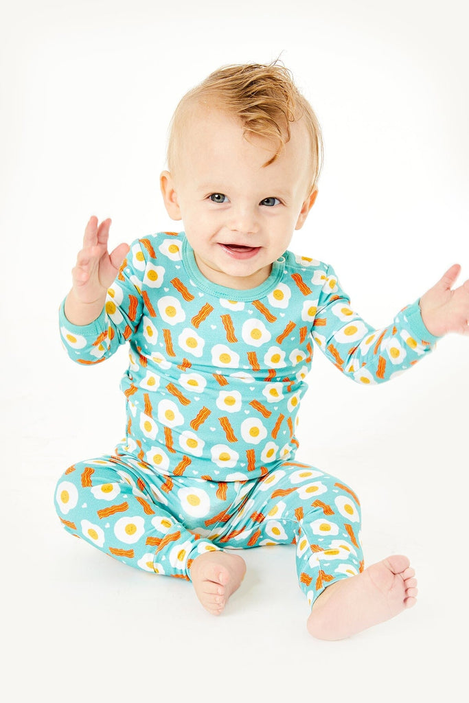 Long Sleeve Pajama Set - Bacon & Eggs Blue by Clover Baby & Kids Clover Baby & Kids 