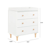 Lolly 3-Drawer Changer Dresser with Removable Changing Tray | White / Natural Babyletto 