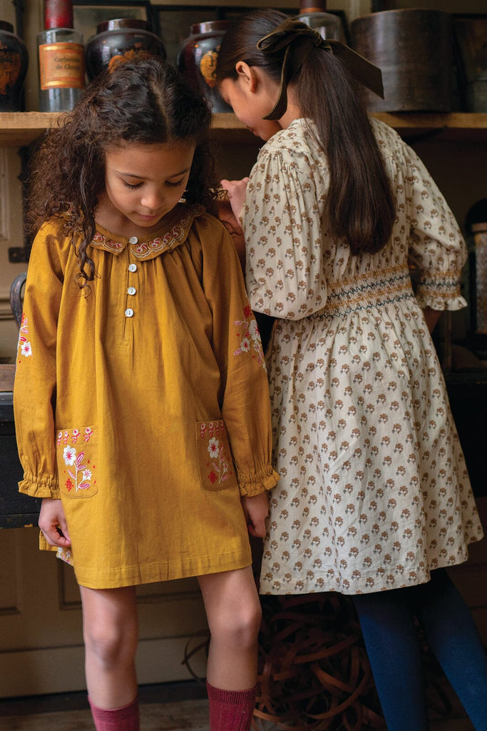 Girls Mustard & Brown Jersey Dress Outfit