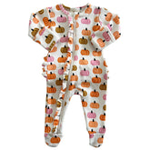 Organic Frill Zip Footie | Pink Pumpkin Patch Onesies SIIX Collection 