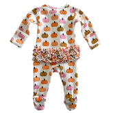 Organic Frill Zip Footie | Pink Pumpkin Patch Onesies SIIX Collection 