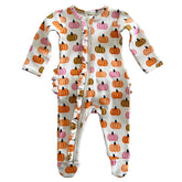 Organic Frill Zip Footie | Pink Pumpkin Patch Onesies SIIX Collection 