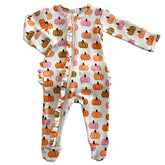 Organic Frill Zip Footie | Pink Pumpkin Patch Onesies SIIX Collection 3-6m Pink Pumpkin 